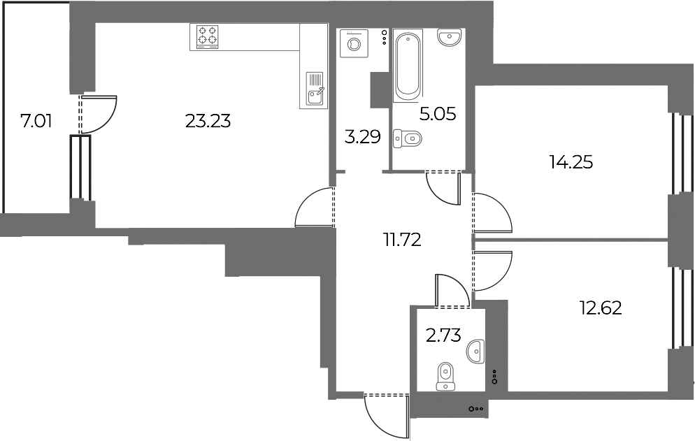 2-комнатная квартира 76.4 м², 4/13 эт., ЖК «Огни Залива»